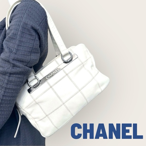 CHANEL Handbags - CHANEL 2003/04 Coco Bar Caviar Quilted Leather LAX Bowler/Shoulder Bag, Ivory
